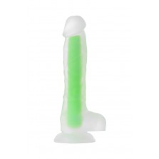 Фаллоимитатор, светящийся в темноте, Dick Glow, силикон, прозрачно-зеленый, 18 см